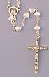 18" Gold Plated Rosary with 5mm Heart Shaped Pink Beads and Crucifix - MADE IN ITALY