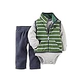 カーターズ Carter's ロンパース ボディスーツ 長袖 ＆ フリース ベスト ＆ パンツ 豪華3点セット 3-Piece Vest Set NB (50-55cm)