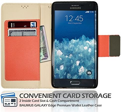 Note Edge Magnetic Kickstand Wallet Case, Samsung Galaxy NoteEdge Soft Foldable Leather Diary Flip Cover, 10 Colors (Peach Pink)
