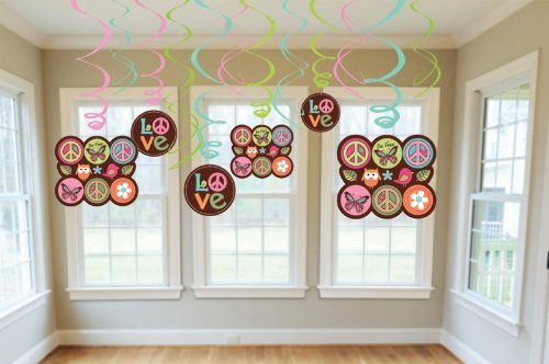 Hippie Chick Hanging Swirls Decor (12) Peace Owl Girl Birthday Party Supplies