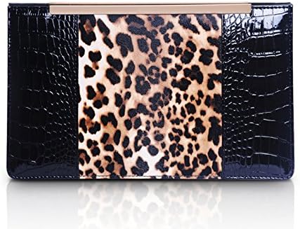 Docase Luxury Women Crocodile Leather Clutch Wallet Crossbody Shoulder Handbag with Double Shoulder Strap (Leopard)