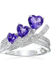 10k White Gold Gemstone and Diamond Accent Triple Heart Crisscross Ring