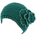 Hand Knit Headwrap Headband Chunky Flower Beaded Teal