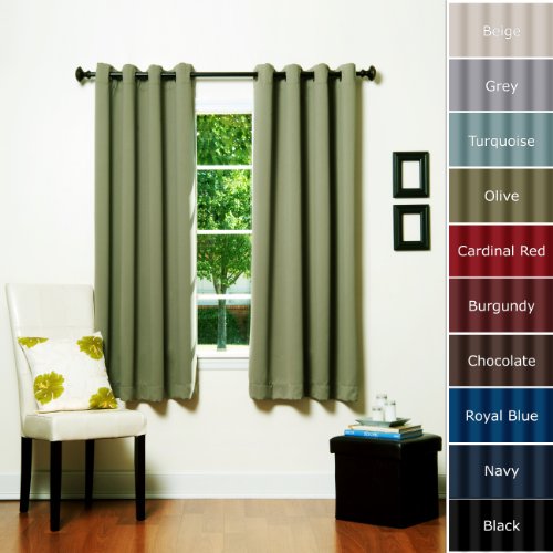 Olive Grommet Top Thermal Insulated Blackout Curtain 63 Length 1 Pair - GT