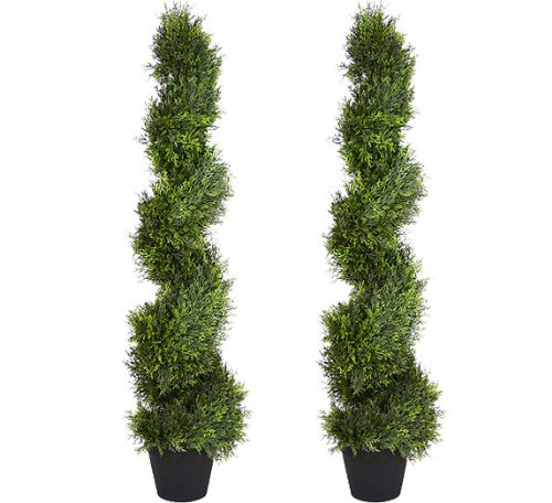 TWO Pre-Potted 4' Cypress Artificial Topiary Trees