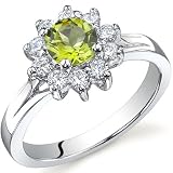 Ornate Floral 0.50 carats Peridot Ring in Sterling Silver Rhodium Finish Size 5 to 9