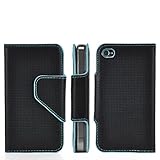 Wallet Style Magnetic Flip Faux Leather Pouch Case for Apple iPhone 4 Black ....