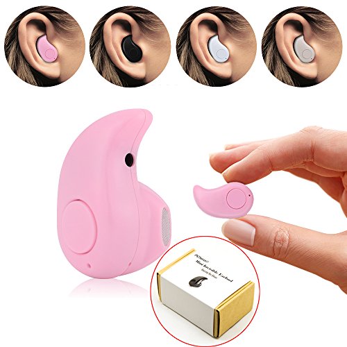 Mini Smallest PChero Invisible Wireless Bluetooth Headphones Headset Earphones Earbuds with Mic For iPhone, iPad, Samsung, and Most Bluetooth Smartphones, Perfect for Using at Work Office - [Pink]