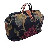 ArtisanStreet's Purple Grapes At Night Chenille Carpet Bag With Shoulder Strap. Features Rich Purple Grapes With Grape Leaves. Limited Edition. Use As An Overnight Bag Or Even As A Briefcase.