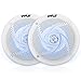 Low-Profile Waterproof Marine Speakers - 240W 6.5 Inch 2 Way 1 Pair Slim Style Waterproof Weather Resistant Outdoor Audio Stereo Sound System w/Blue Illuminating LED Lights - Pyle (White)