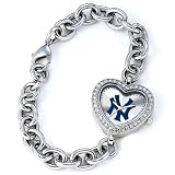 MLB Women's New York Yankees Pinstripe Logo Crystal Accented Heart Watch #MH-NY3