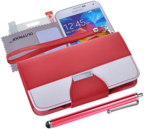 Galaxy S5 Case, OutProof(TM) Samsung Galaxy S5 Case, Luxury Wallet PU Leather Stand Case with Card Slots for Samsung Galaxy S5 / Galaxy SV / Galaxy S V (2014) with Screen Protector and Stylus (Red/White)