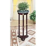 Green Marble Top Cherry Finish Wood Base Plant Stand Side Table