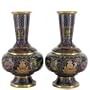 Collectible Vintage Pre-Owned Pair Exquisitely Crafted Deep Blue Cloisonne Vases with Flowers and Butterflies; 6 inches high and 3-1/2 inches wide