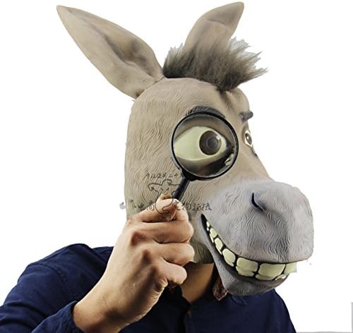 Halloween Costume Party Scary Adult Latex Shrek Donkey Mask with Hair Devil Monster Ghost Head Mask(12)