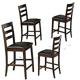 Four Cappuccino / Espresso Finish 24" Wood Bistro Dining Bar Stools with Pa ....