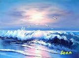 Impression / Abstract Expressionism / Modern, Seascape / Landscape / Scenery, Sunrise Over Ocean, Handmade Oil Painting on Canvas, Hand Signed, with Certificate of Authenticity, Size 12 X 16, Framed / Stretched / Gallery Wrap, Ready to Hang, Perfect Wall Décor