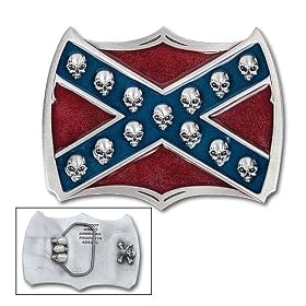 Rebel Flag w/ Skulls Pewter Belt Buckle