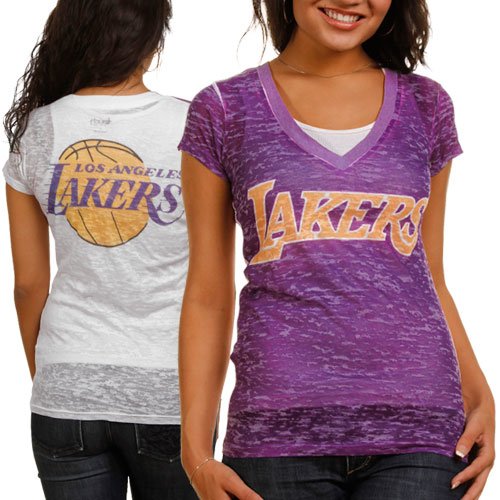 Touch by Alyssa Milano Los Angeles Lakers Ladies Superfan III Burnout Premium V-Neck T-Shirt - Purple-White (Small)