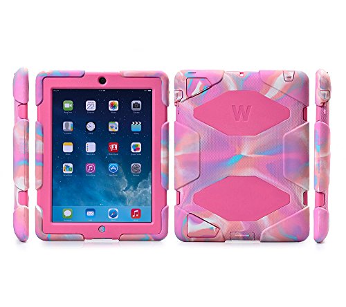 iPad case,iPad 2 case,iPad 3 case,iPad 4 case,TRAVELLOR [Heavy Duty] Apple iPad 2/3/4 Case - Plastic Kid Proof Extreme Duty Dual Protective Back Cover With Kickstand and Screen Protector For iPad 4/3/2-Rainproof Sandproof Dust-proof Shockproof(Pink C