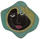 13 MARA Collectible Stoneware ODD SHAPED DINNER PLATE Abstract Faces GREEN Design
