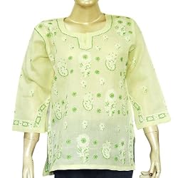 Kurti Womens Casual Dresses Fashion in India Chikan Embroidery Size M (ctop438)