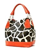 XL Orange Giraffe Designer Inspired Animal Print Handbag Purse Bag Tote