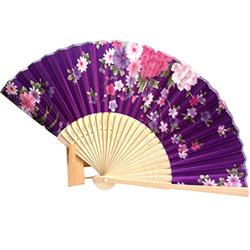Binmer(TM) Japanese Cherry Blossom Folding Hand Dancing Wedding Party Decor Fan Chinese Fans (Purple)
