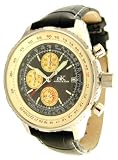 Adee Kaye Mens Navigator Pilot Chronograph Watch w/ Black and Gold Dial