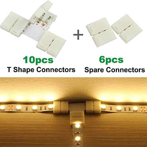 SpiritLED 10 x T Shape 2-pin 10mm Strip Light Connector,Corner Connector Quick Splitter for 5050 3528 5630 2835 Single Color LED Strip Light,Connectors included (10 X T Shape PCB +36 X Connector)