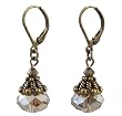 Earrings - E429 - Faceted Fire Polished Crystal Glass Hung on Antique Gold Tone Leverbacks ~ Gunmetal