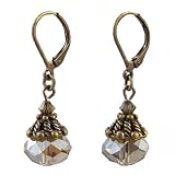 Earrings - E429 - Faceted Fire Polished Crystal Glass Hung on Antique Gold Tone Leverbacks ~ Gunmetal