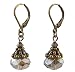Earrings - E429 - Faceted Fire Polished Crystal Glass Hung on Antique Gold Tone Leverbacks ~ Gunmetal
