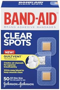 Band-Aid Brand Adhesive Bandages, Clear Spots, 50 Count (Pack of 4)