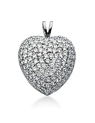 14K Gold Pave set Diamond Heart Pendant (0.78 cttw, F - G Color, SI2 Clarity)