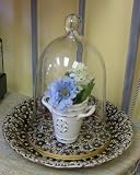 Glass Dome Bell Jar Cloche Terrarium with Delicate Daisies Dish Base
