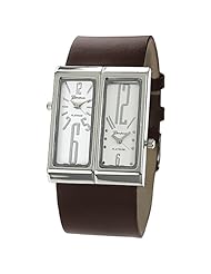 Geneva Platinum 7776 Dual Face Genuine Leather Watch- Brown
