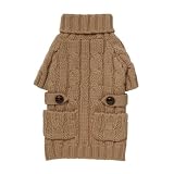Fab Dog Americana Classics Knit Dog Sweater, Camel Turtleneck