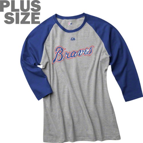 Atlanta Braves Women's Plus Size Royal/Heather 3/4 Sleeve Raglan Shirt