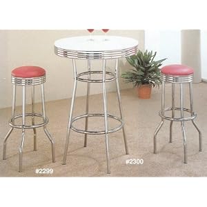 3pc Retro Nostalgic Soda Fountain Style Bar Table and 2 Stools Set w Rose Finish Seat by visiondecor Furniture