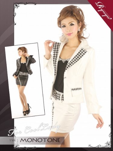 クールな千鳥柄で引き立つ顔立ち!マットシャイニー艶美キャバスーツ(全2色)*s1306