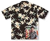 Paradise Found Star Orchid Black Tom Selleck Magnum PI #2 Tropical Hawaiian Aloha Shirt