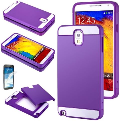 Multi Tone Dual Layer Matte Slim Hybrid TPU Case Cover For Samsung Galaxy Note III 3 N9000 w/ Screen Protector (Purple / Purple)