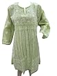 Anarkali Kurta Tunic Pear Green Chikan Embroidered Fashion Dress Medium Size