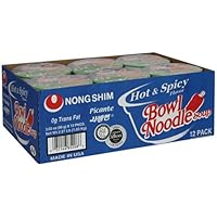 Nong Shim Bowl Noodle, Hot and Spicy, 12-Count, 3.03-Ounce Packages (Pack of 2)