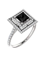 10K White Gold Princess Cut Black and White Diamond Double-Halo Ring -- LIFETIME WARRANTY