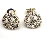 emma+match, sparkling silver stud earrings with peace symbol made of glittering crystals