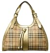 Burberry Ashbury Haymarket Coated Canvas Gold Leather Hobo 3337782