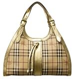 Burberry Ashbury Haymarket Coated Canvas Gold Leather Hobo 3337782