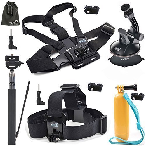 EEEKit 5 Items Accessories Stater Kit for Kodak SP360 16 MP Digital Camera, Car Suction Mount,Floating Hand Grip,Chest Harness and Selfie Monopod Pole